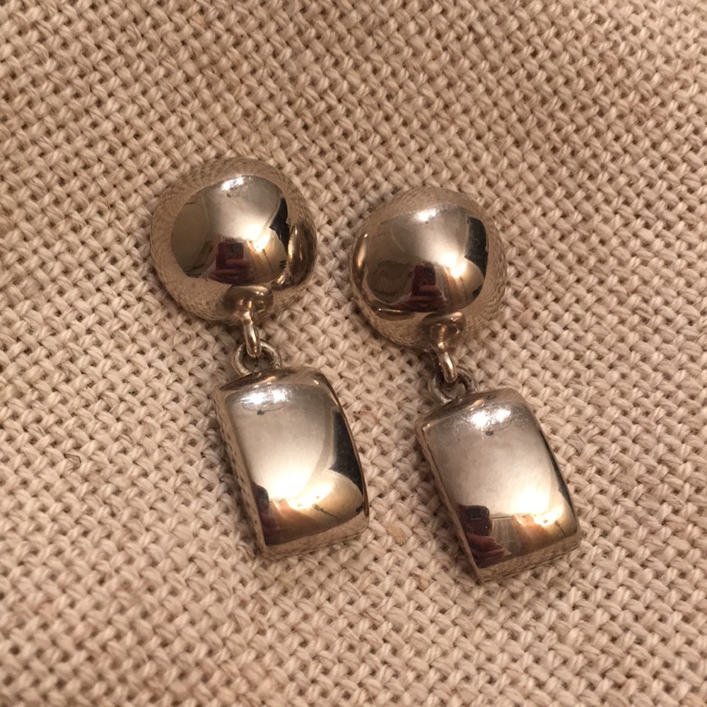 Vintage Silvertone Circle Rectangle Dangle Earring - image 1